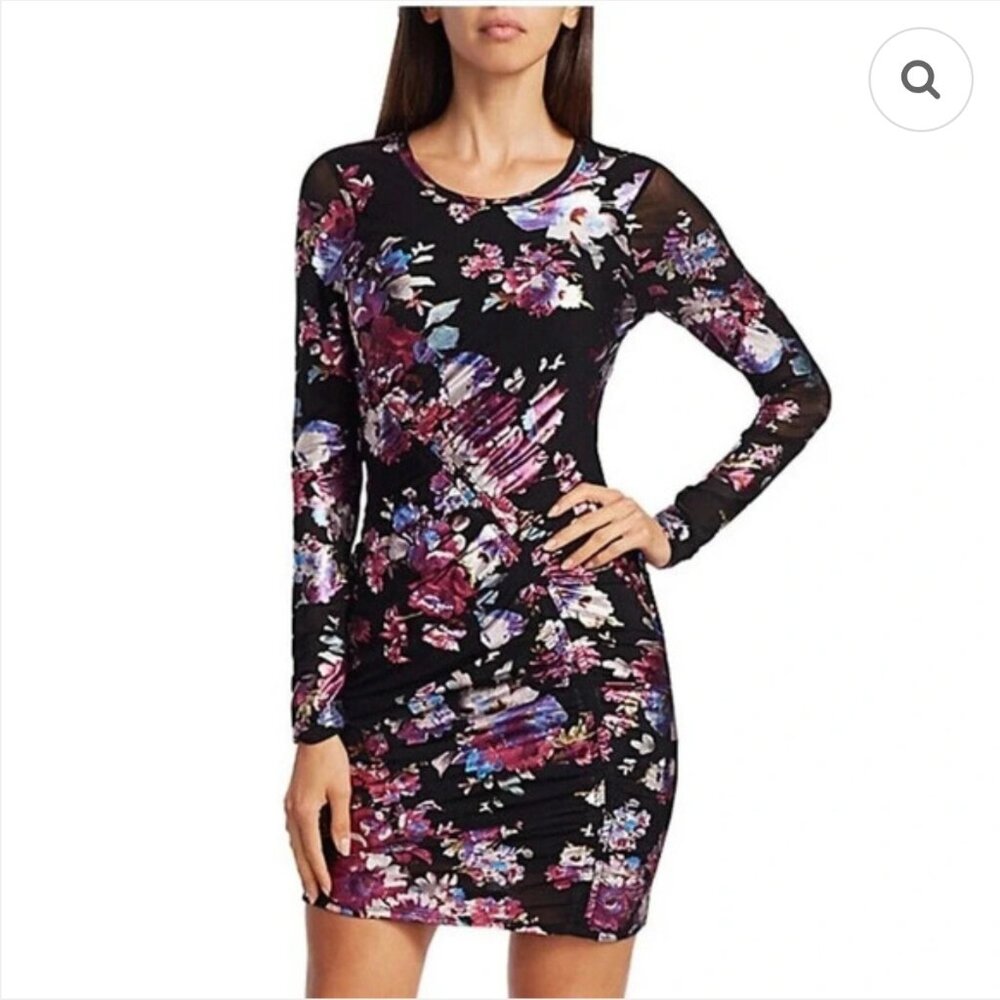 Parker Abby Adrienne Floral Metallic Print Ruched Mini Dress